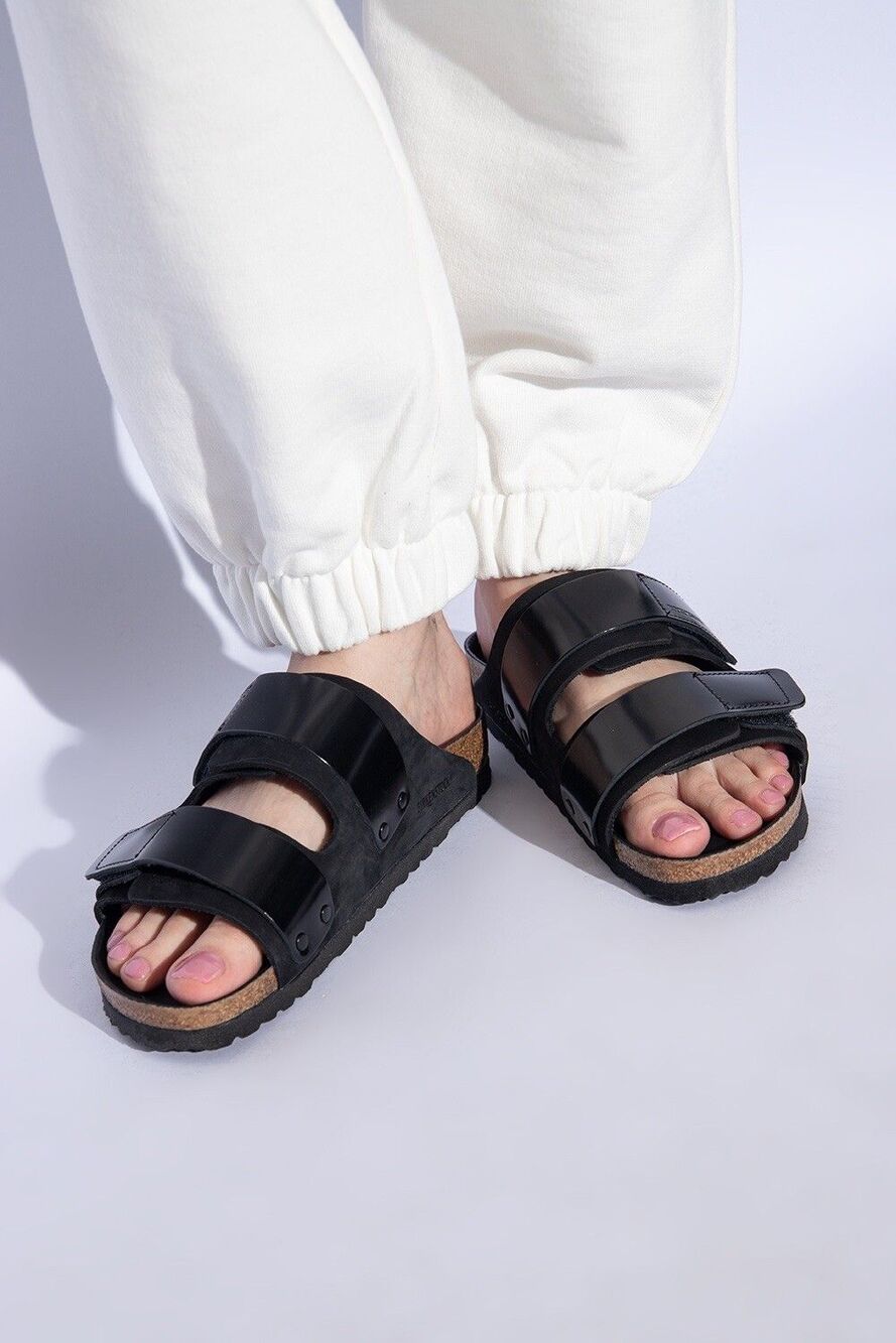 Birkenstock Uji Shine Slide Sandal Black Narrow Fit Size 5 US / 36 EU New $160